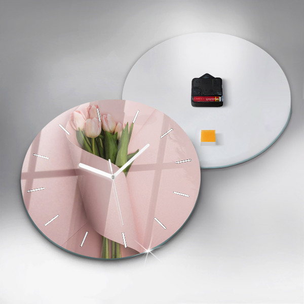 Orologio rotondo in vetro Mazzo di fiori di tulipano