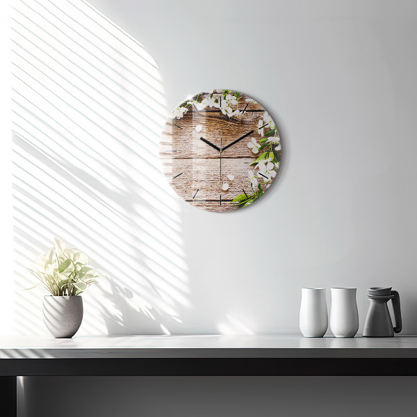 Orologio rotondo Fiori su legno