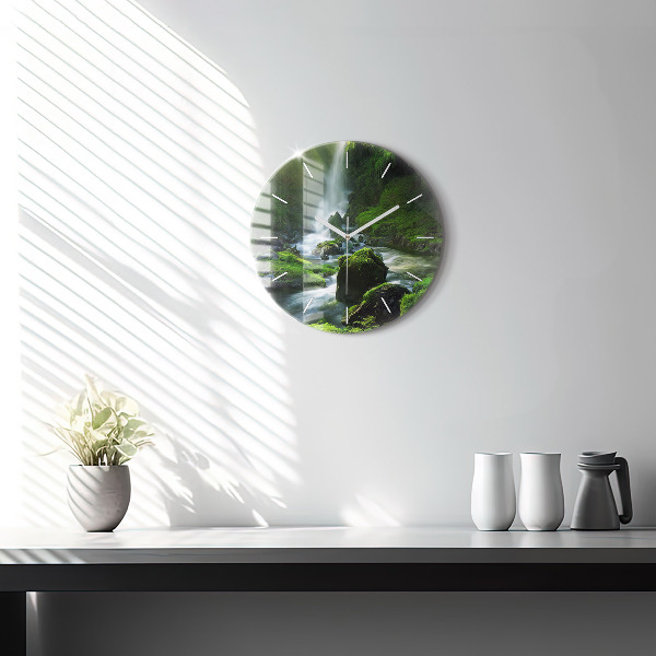 Orologio rotondo in vetro Cascata e rocce