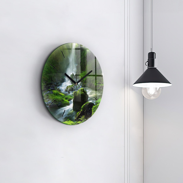 Orologio rotondo in vetro Cascata e rocce