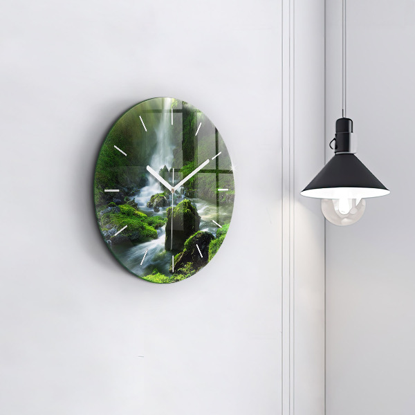Orologio rotondo in vetro Cascata e rocce