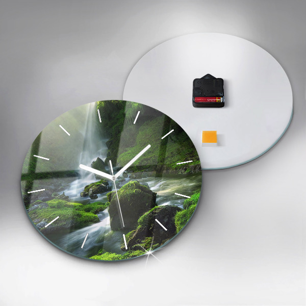 Orologio rotondo in vetro Cascata e rocce