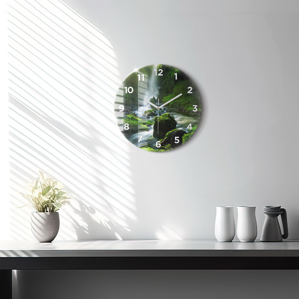 Orologio rotondo in vetro Cascata e rocce