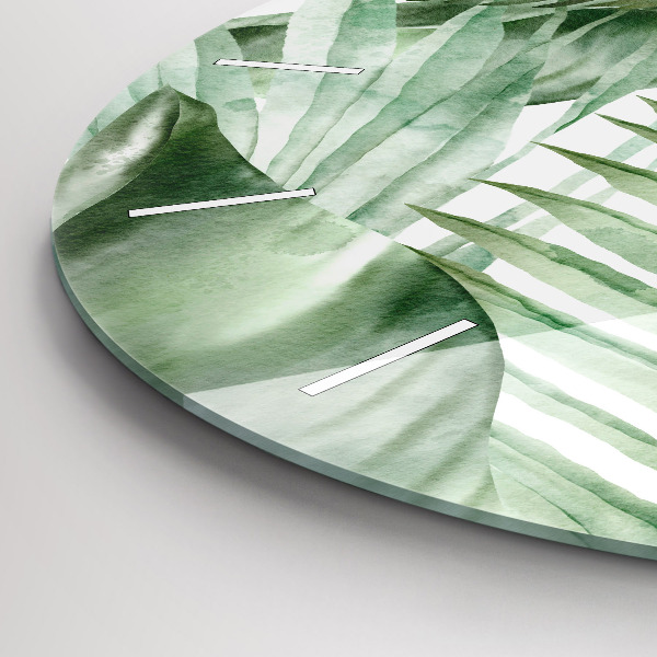 Orologio rotondo in vetro Foglie di piante dipinte