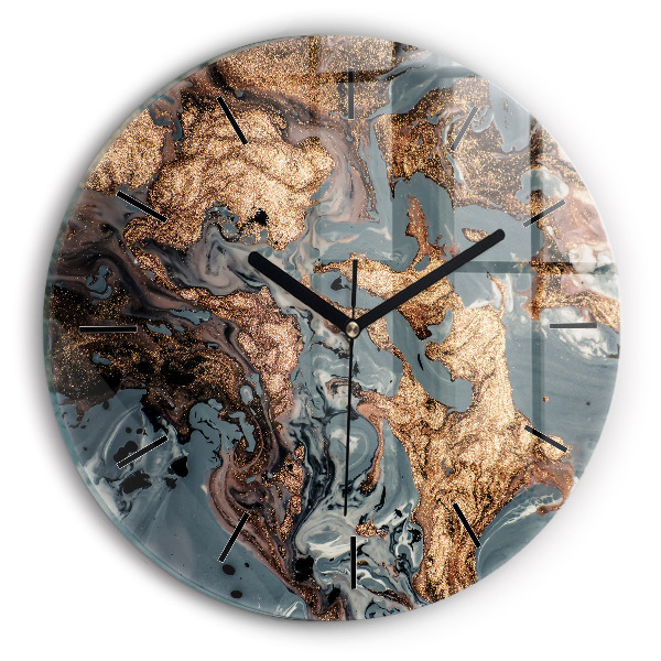 Orologio rotondo in vetro Marmo oro astratto