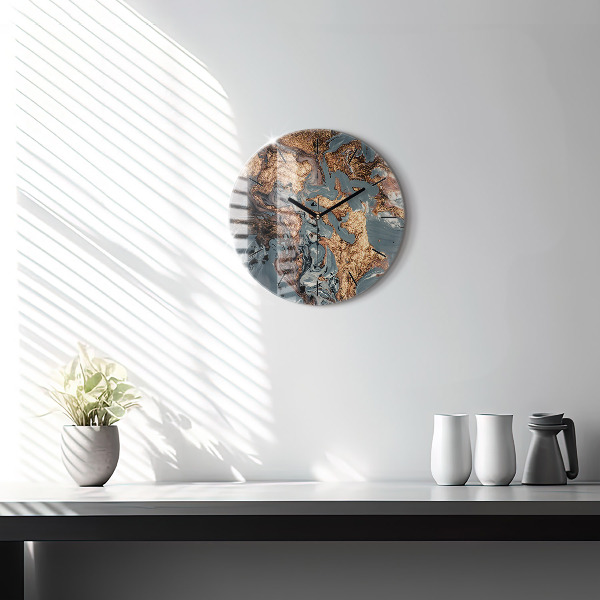 Orologio rotondo in vetro Marmo oro astratto