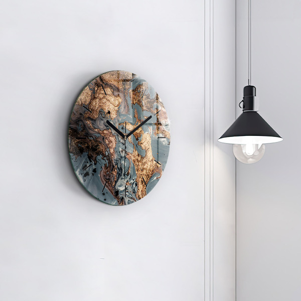 Orologio rotondo in vetro Marmo oro astratto