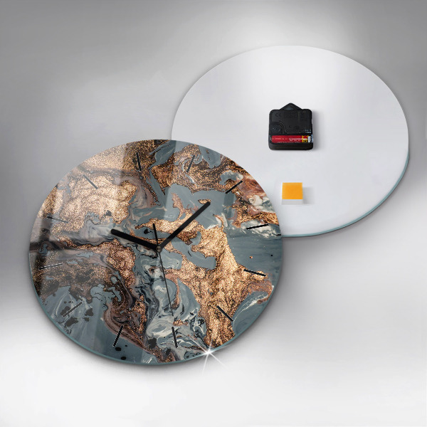 Orologio rotondo in vetro Marmo oro astratto