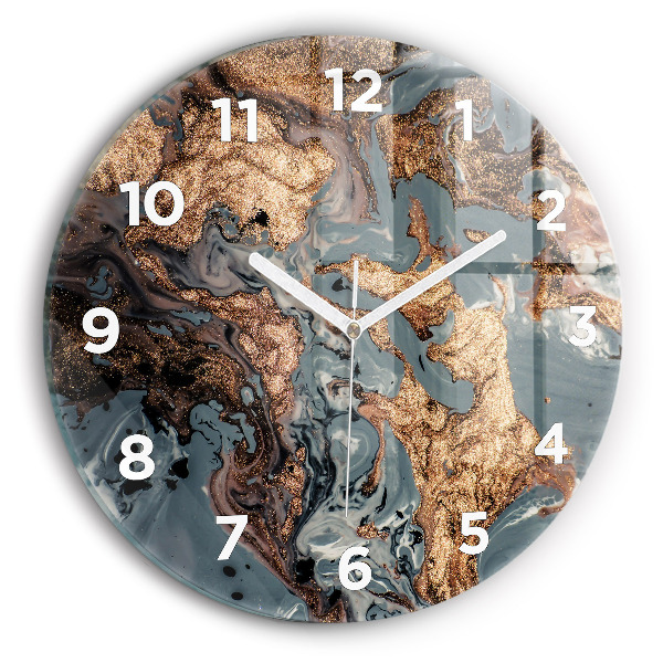 Orologio rotondo in vetro Marmo oro astratto