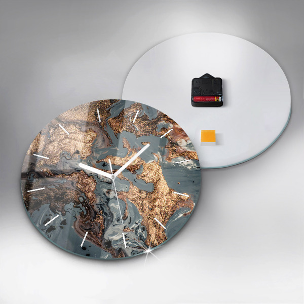 Orologio rotondo in vetro Marmo oro astratto