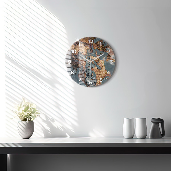 Orologio rotondo in vetro Marmo oro astratto