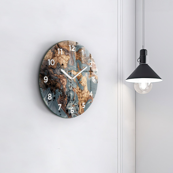Orologio rotondo in vetro Marmo oro astratto