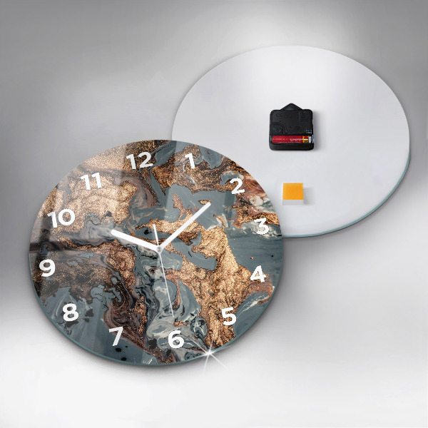 Orologio rotondo in vetro Marmo oro astratto