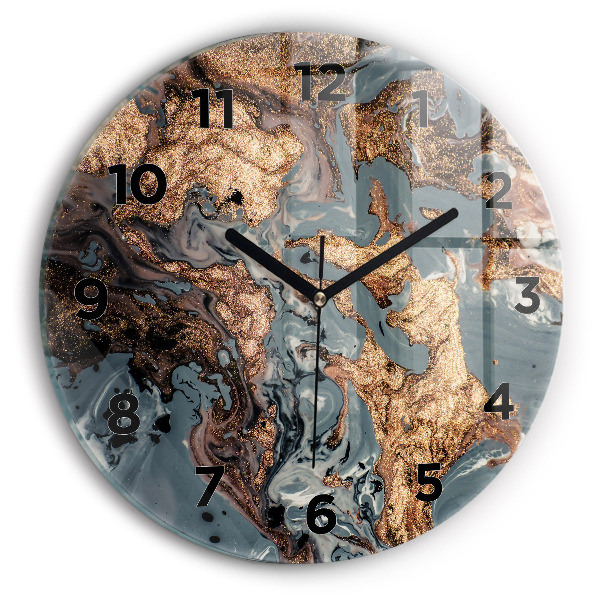 Orologio rotondo in vetro Marmo oro astratto