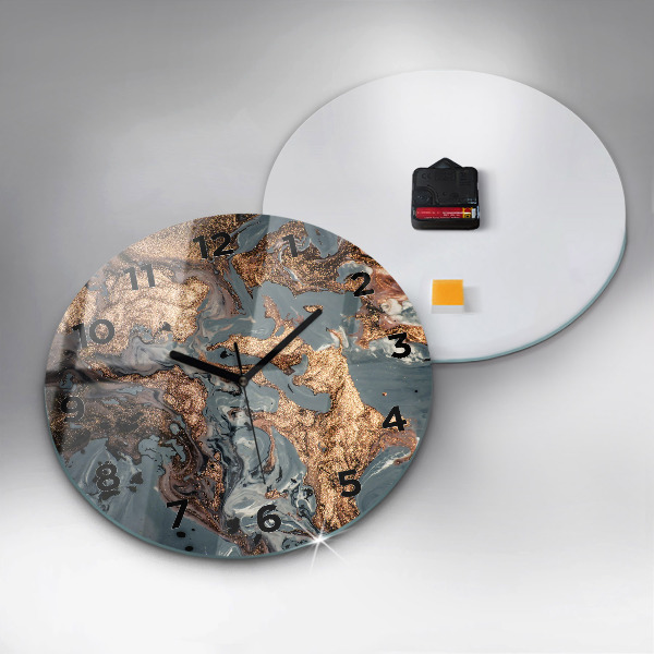 Orologio rotondo in vetro Marmo oro astratto