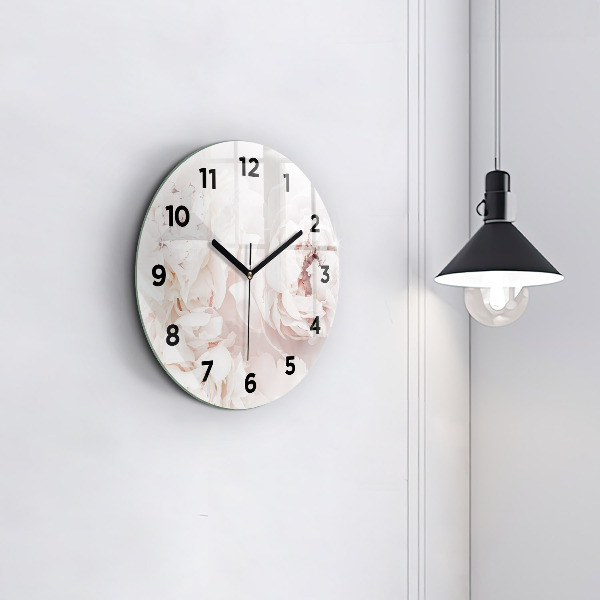 Orologio rotondo in vetro Fiori di peonia