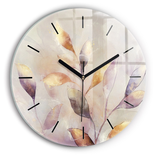 Orologio rotondo in vetro Foglie boho astratte