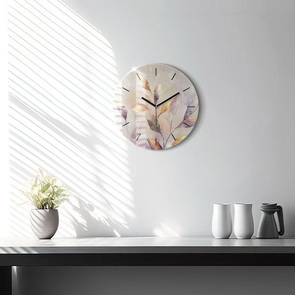 Orologio rotondo in vetro Foglie boho astratte
