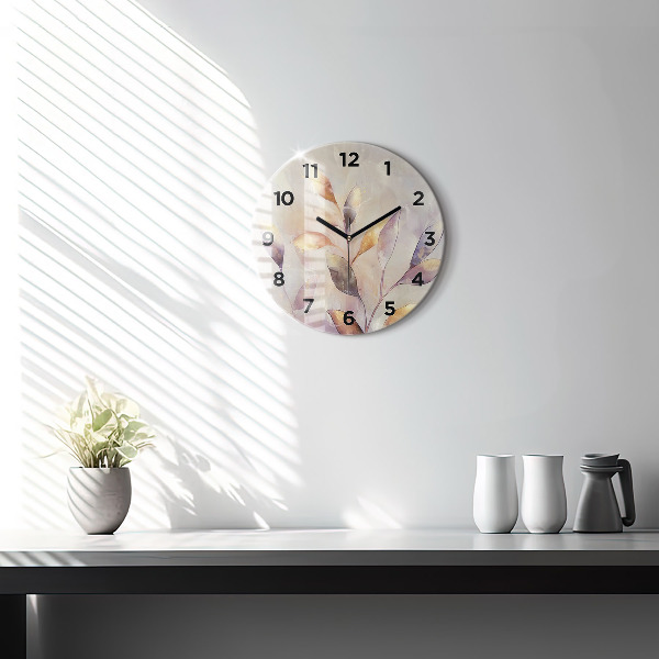 Orologio rotondo in vetro Foglie boho astratte