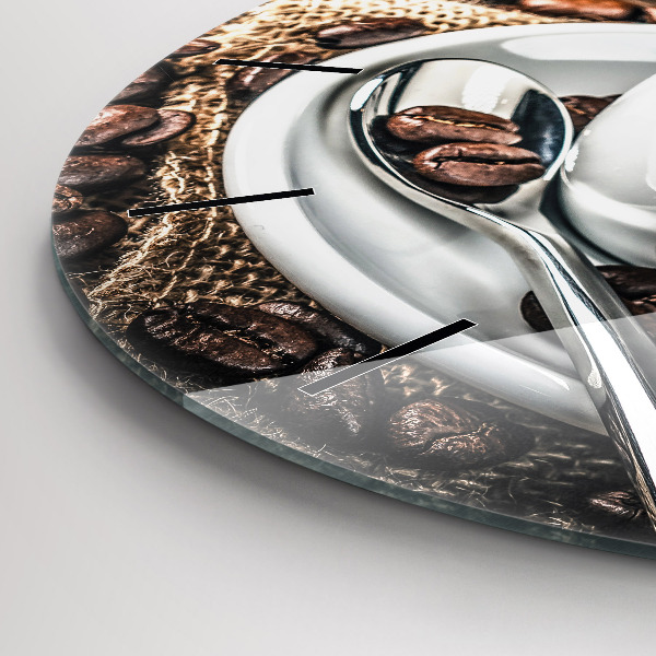 Orologio rotondo in vetro Tazza e chicchi di caffè