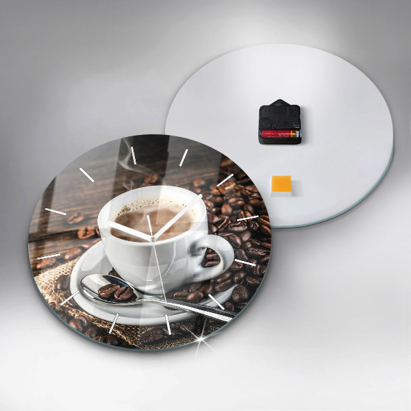 Orologio rotondo in vetro Tazza e chicchi di caffè