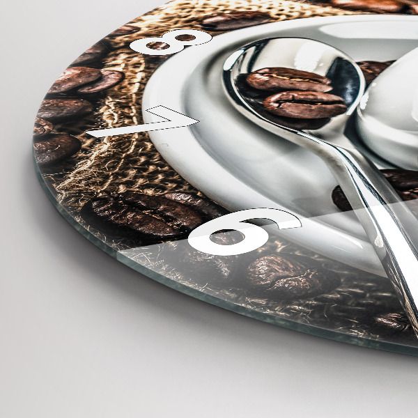 Orologio rotondo in vetro Tazza e chicchi di caffè