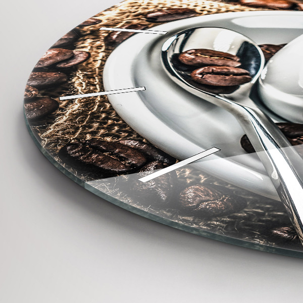 Orologio rotondo in vetro Tazza e chicchi di caffè