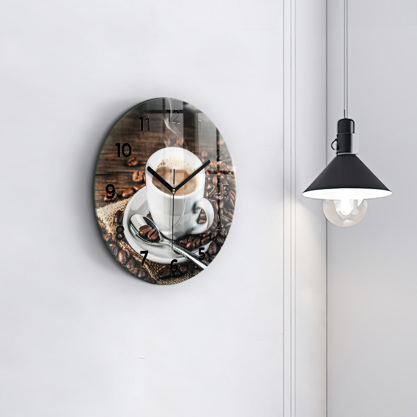 Orologio rotondo in vetro Tazza e chicchi di caffè