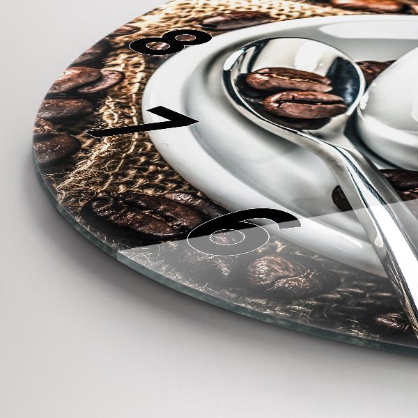 Orologio rotondo in vetro Tazza e chicchi di caffè