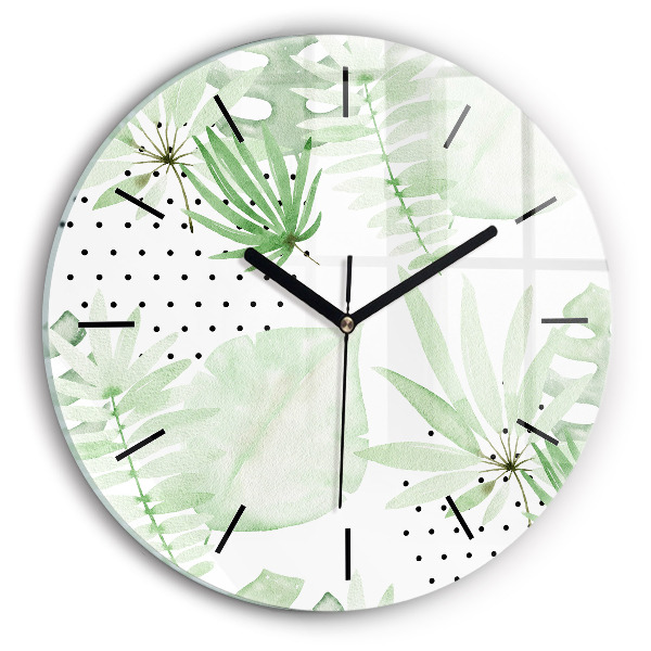 Orologio rotondo in vetro Foglie verdi