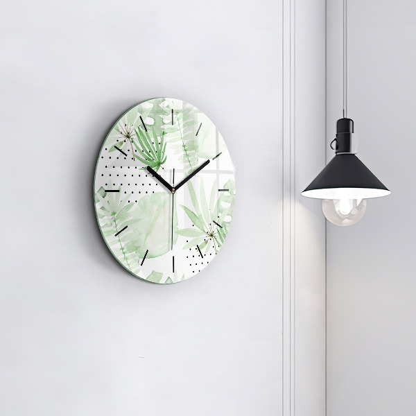 Orologio rotondo in vetro Foglie verdi