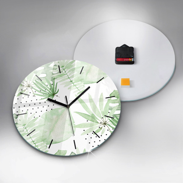 Orologio rotondo in vetro Foglie verdi
