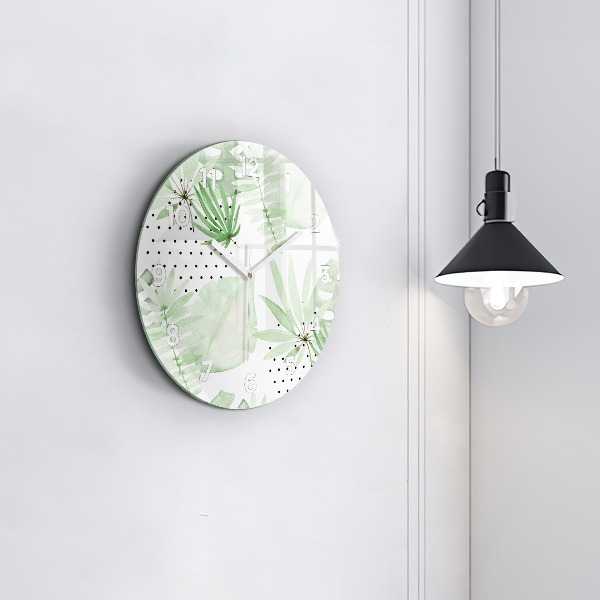 Orologio rotondo in vetro Foglie verdi