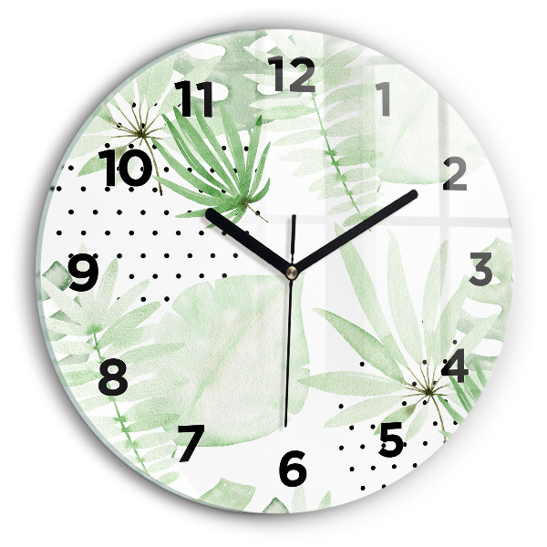 Orologio rotondo in vetro Foglie verdi