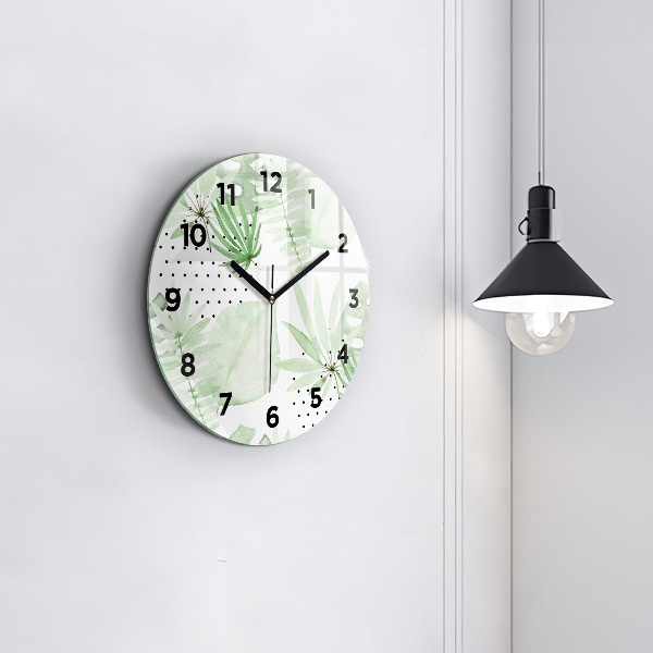 Orologio rotondo in vetro Foglie verdi