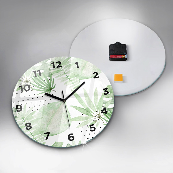 Orologio rotondo in vetro Foglie verdi