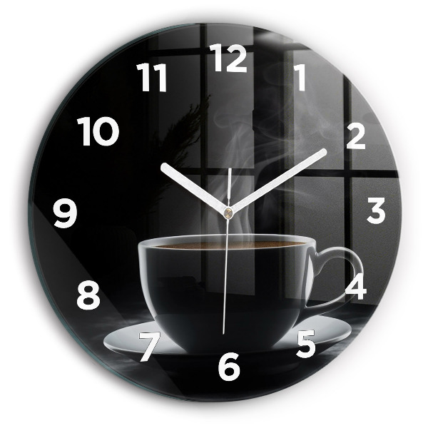 Orologio rotondo in vetro Una tazza di caffè nero