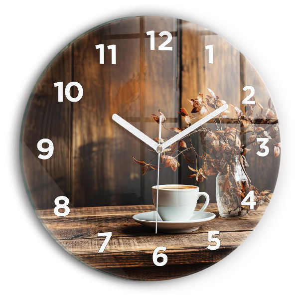Orologio rotondo in vetro Una tazza di caffè