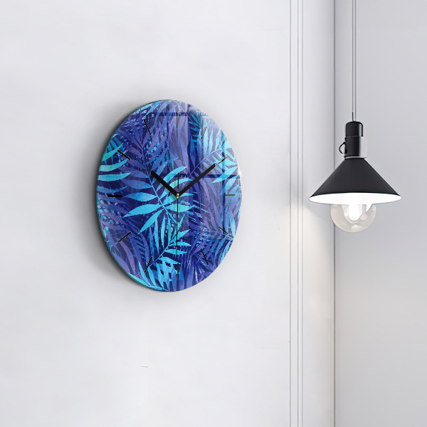 Orologio rotondo in vetro Foglie blu