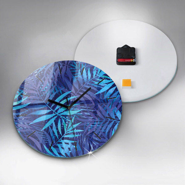 Orologio rotondo in vetro Foglie blu