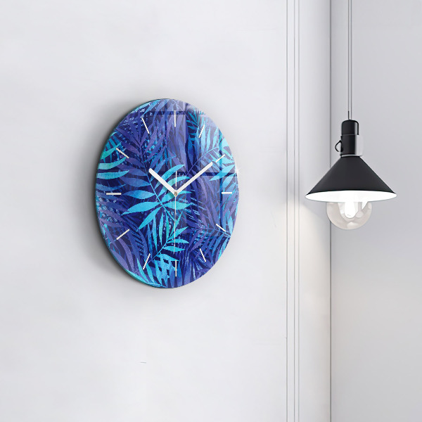 Orologio rotondo in vetro Foglie blu