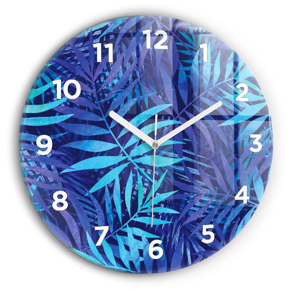 Orologio rotondo in vetro Foglie blu