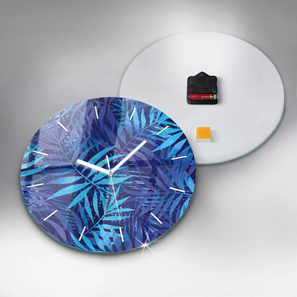 Orologio rotondo in vetro Foglie blu