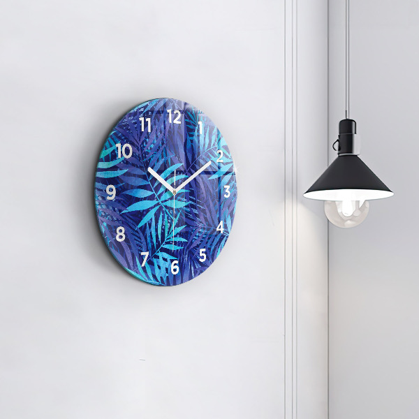 Orologio rotondo in vetro Foglie blu