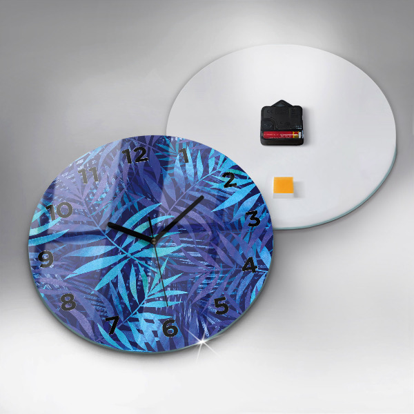Orologio rotondo in vetro Foglie blu