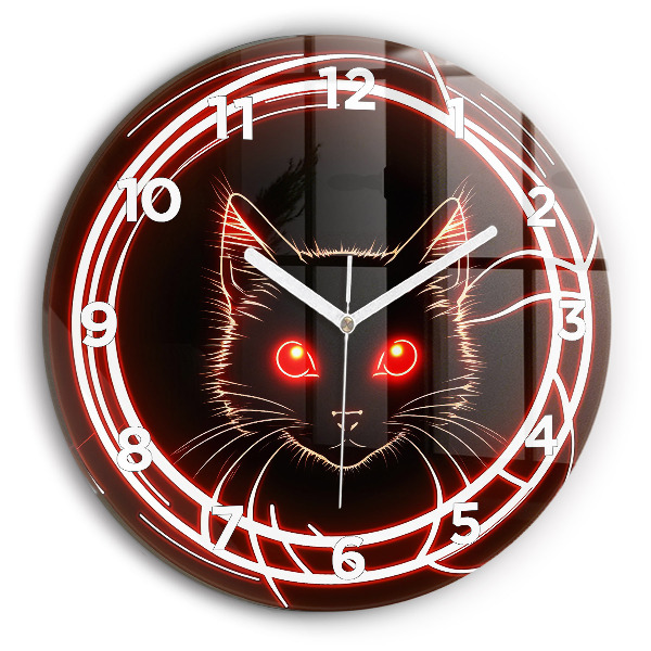 Orologio rotondo in vetro Gatto con gli occhi rossi