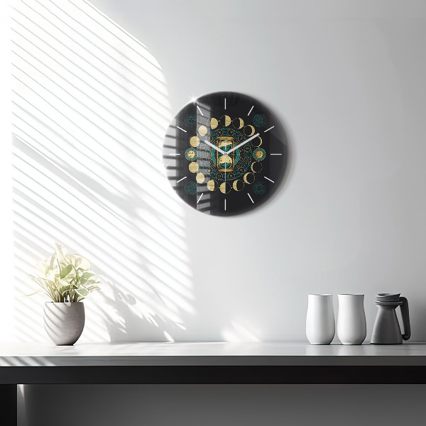 Orologio rotondo in vetro Fasi lunari e clessidra