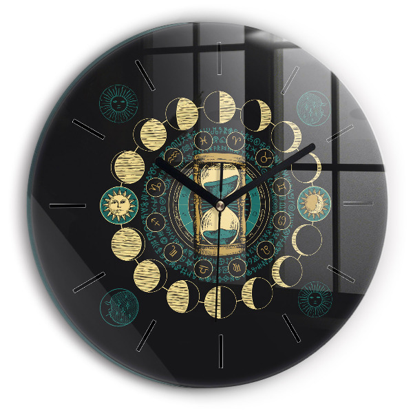 Orologio rotondo in vetro Fasi lunari e clessidra