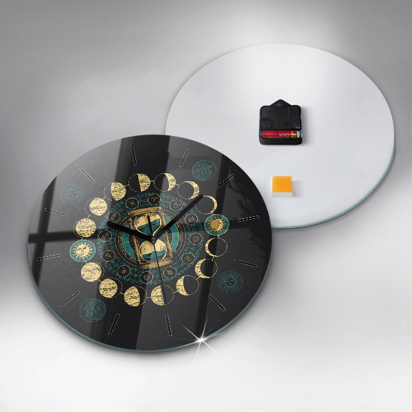 Orologio rotondo in vetro Fasi lunari e clessidra