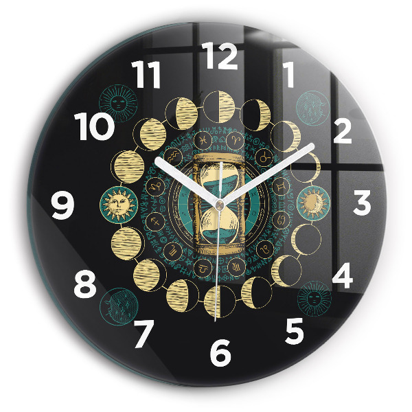 Orologio rotondo in vetro Fasi lunari e clessidra